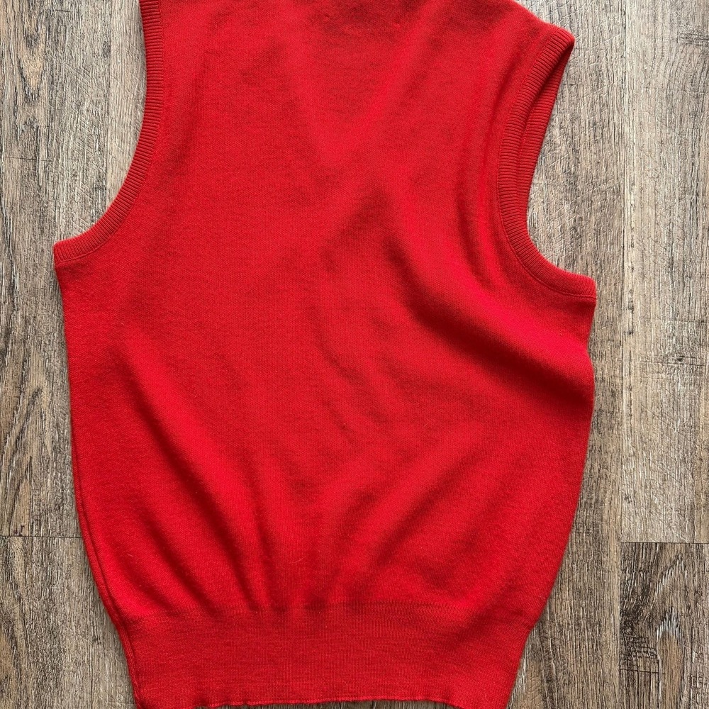 Vintage 70's red knit‎ pullover Orlon acrylic v neck sweater vest  Medium